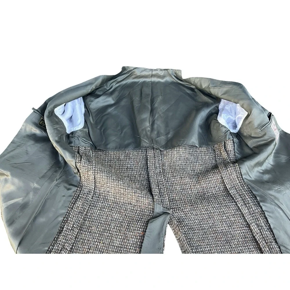 Harris Tweed Vintage Wool Blazer Jacket 40 Oxford Shop Leather Buttons Brown